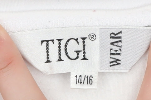 TIGI WEAR Women's White Floral V-Neck T-Shirt L