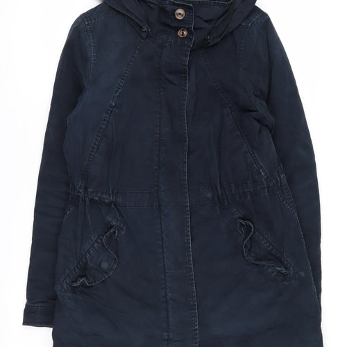 H&M Women's Blue Parka Jacket Size 10 - Hooded & Long