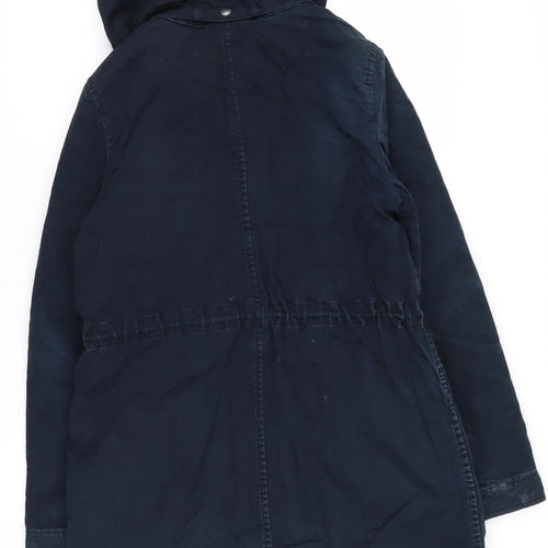 H&M Women's Blue Parka Jacket Size 10 - Hooded & Long
