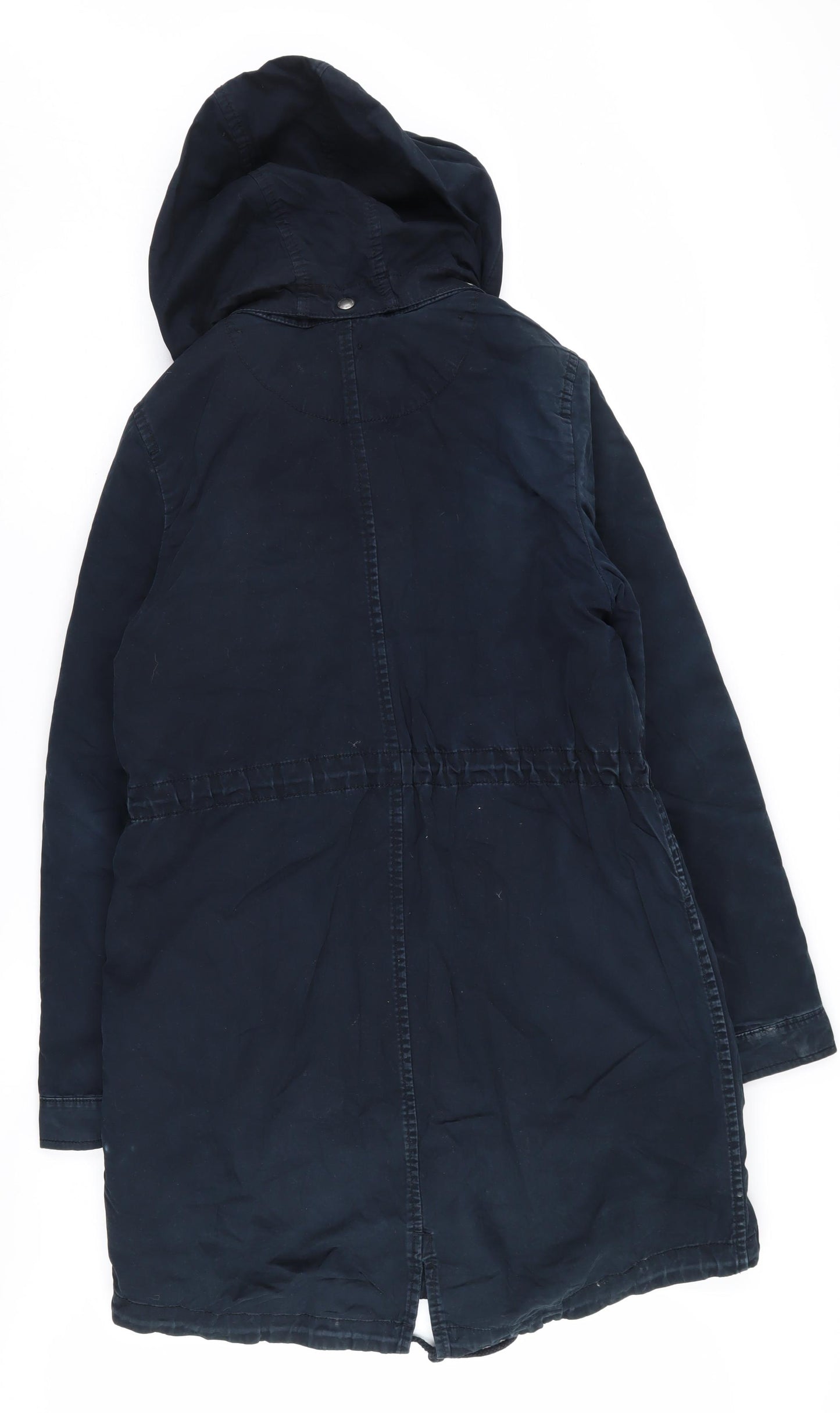 H&M Women's Blue Parka Jacket Size 10 - Hooded & Long