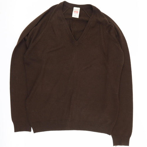 St Michael Men's Brown V-Neck Acrylic Pullover Jumper L