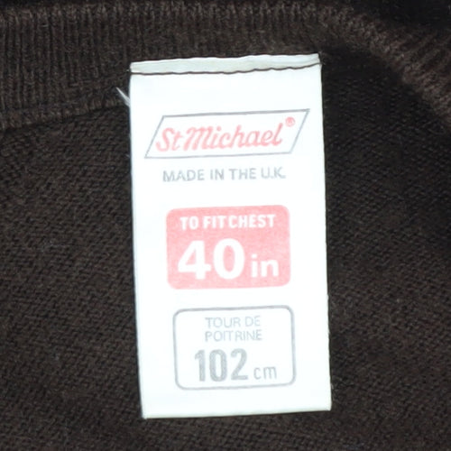 St Michael Men's Brown V-Neck Acrylic Pullover Jumper L