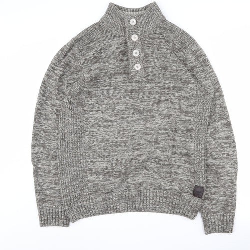 Brave Soul Men's Grey Henley Jumper Size L