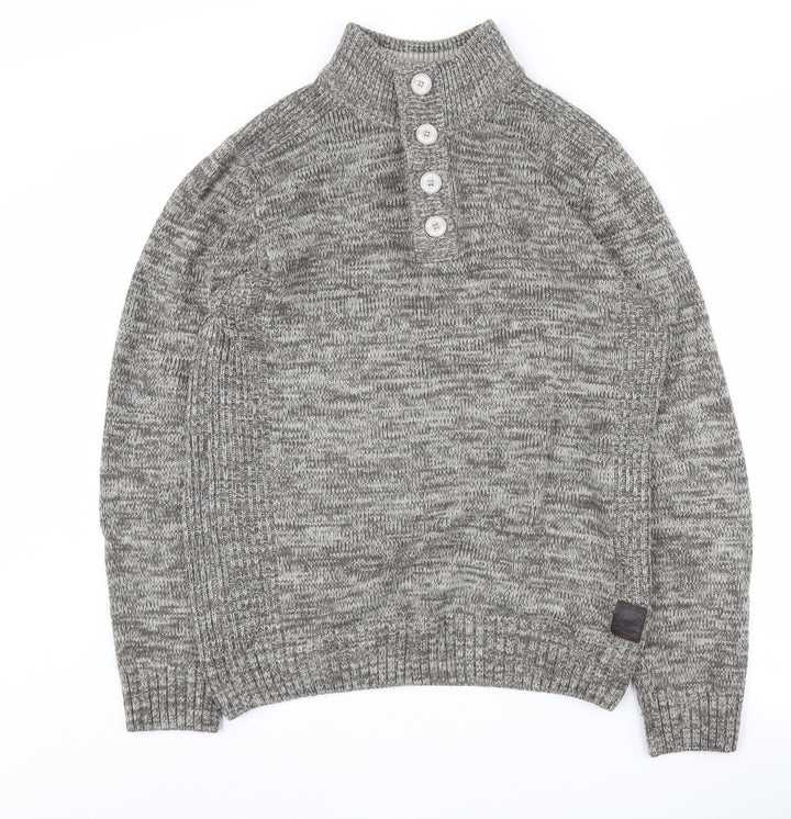 Brave Soul Men's Grey Henley Jumper Size L