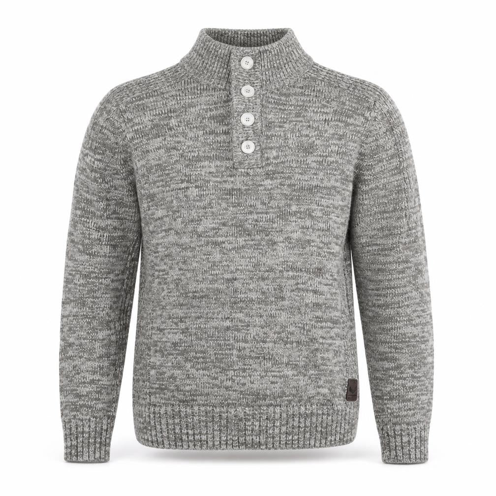 Front view of Brave Soul Men's Grey Henley Jumper, size L