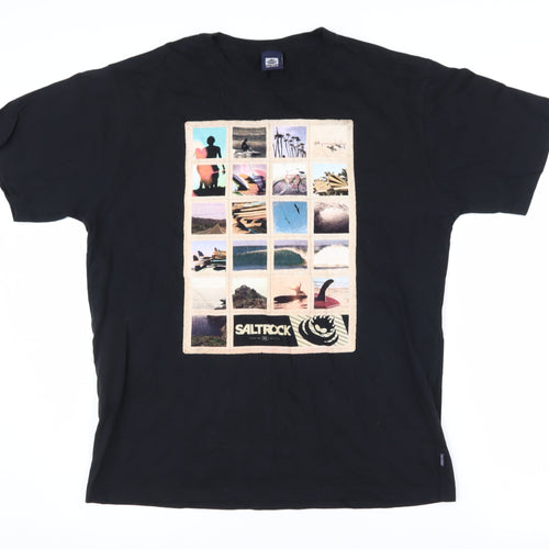Saltrock Men's Black Graphic Print T-Shirt, Medium, Cotton
