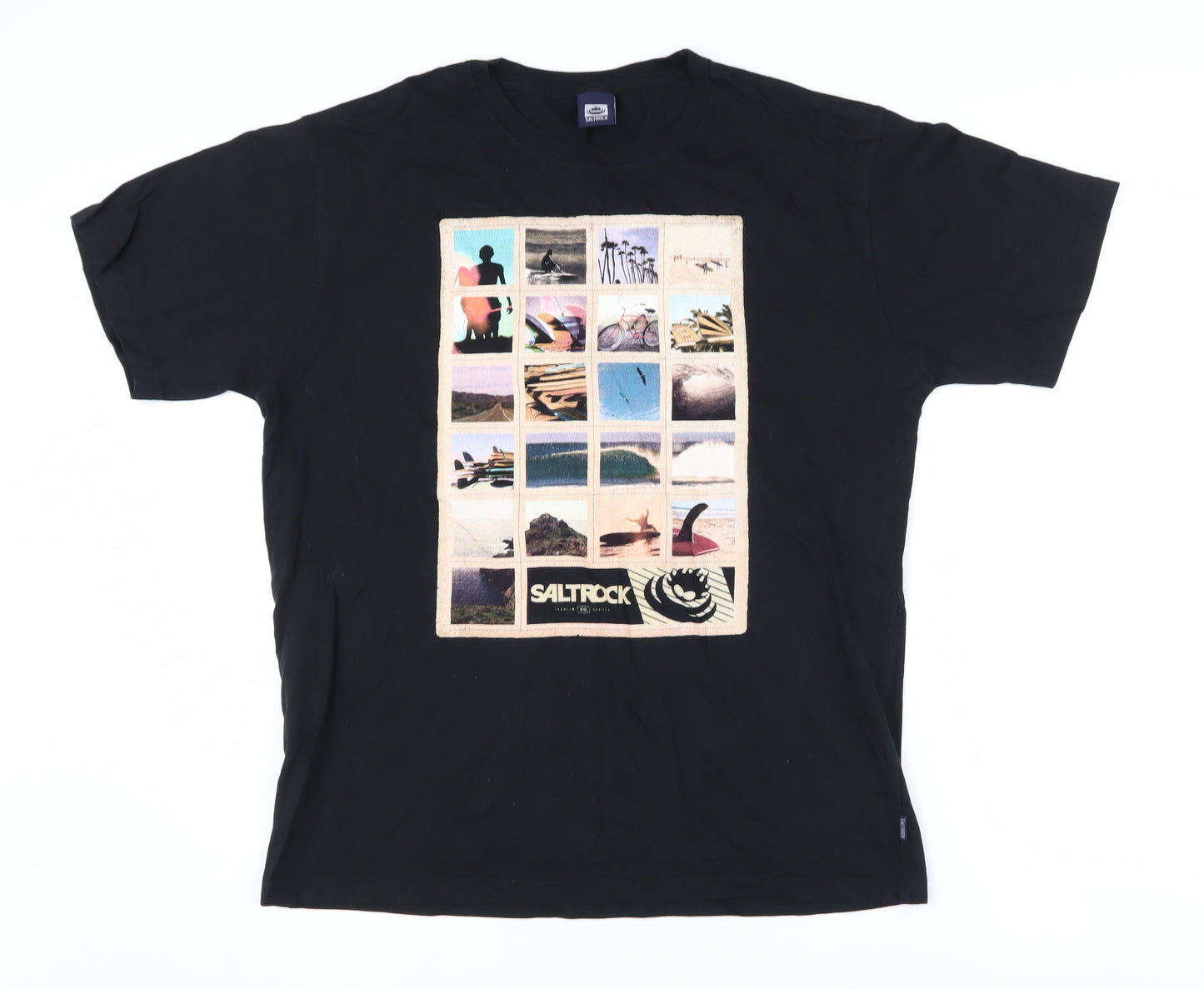 Saltrock Men's Black Graphic Print T-Shirt, Medium, Cotton