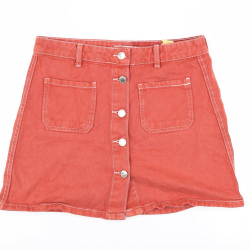 Bershka Women's Red A-Line Denim Skirt Size 10