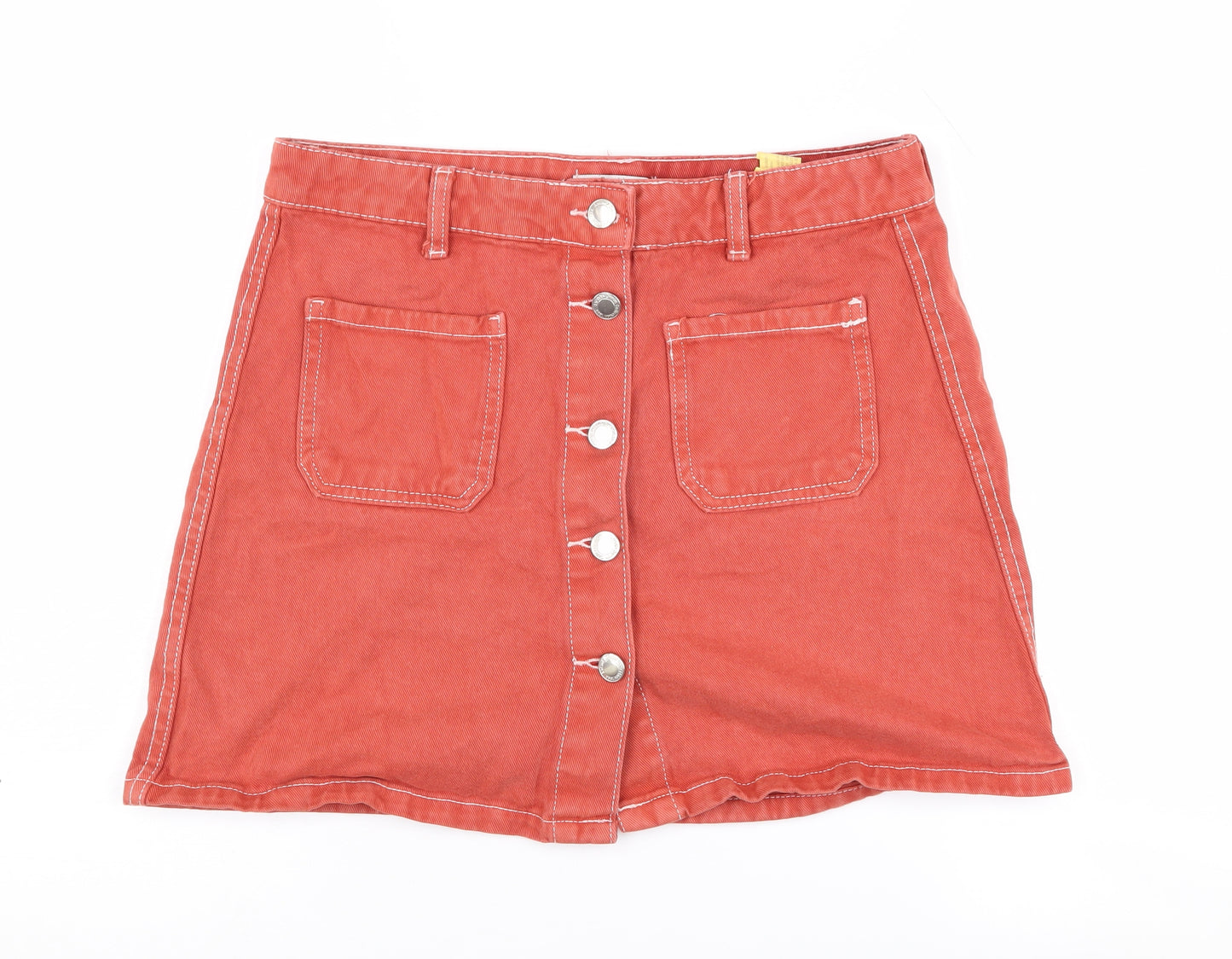 Bershka Women's Red A-Line Denim Skirt Size 10