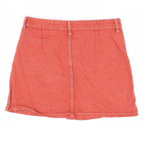 Bershka Women's Red A-Line Denim Skirt Size 10