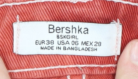 Bershka Women's Red A-Line Denim Skirt Size 10