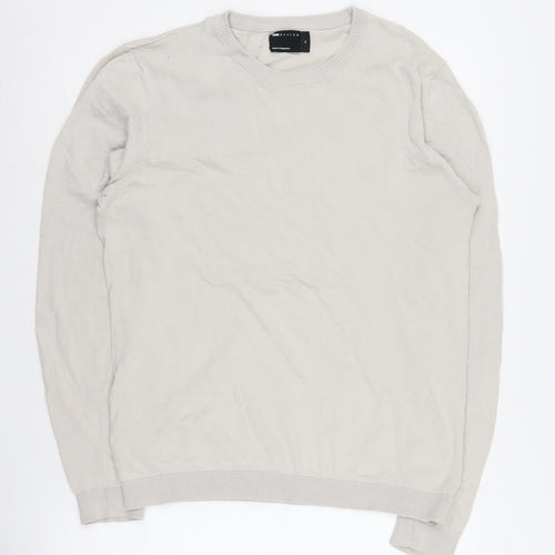 ASOS DESIGN Men Beige Crew Neck Cotton Jumper Size M