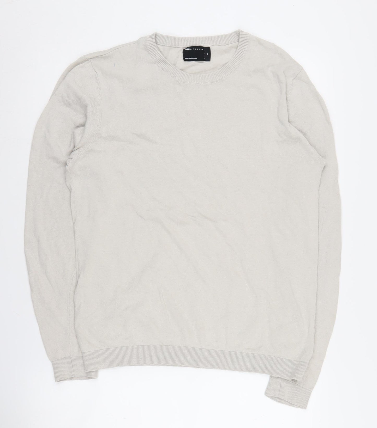 ASOS DESIGN Men Beige Crew Neck Cotton Jumper Size M
