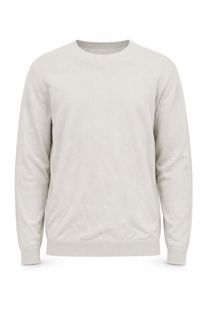 Front view of ASOS DESIGN Men Beige Crew Neck Cotton Jumper, size M
