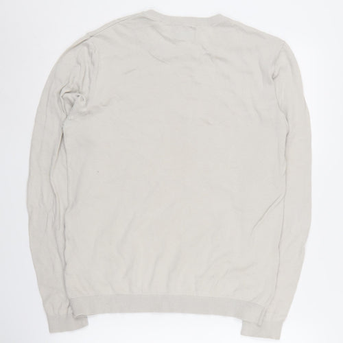 ASOS DESIGN Men Beige Crew Neck Cotton Jumper Size M