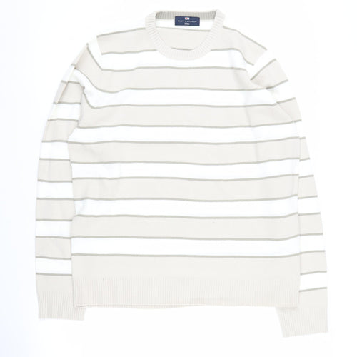 Marks and Spencer Men's Beige Striped Pullover Jumper M