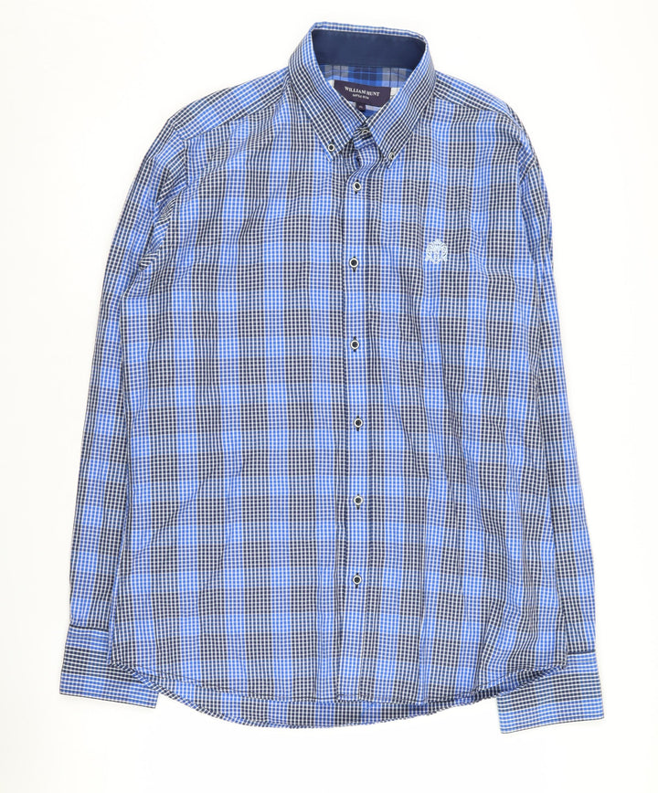 William Hunt Men's Blue Check XL Long Sleeve Shirt