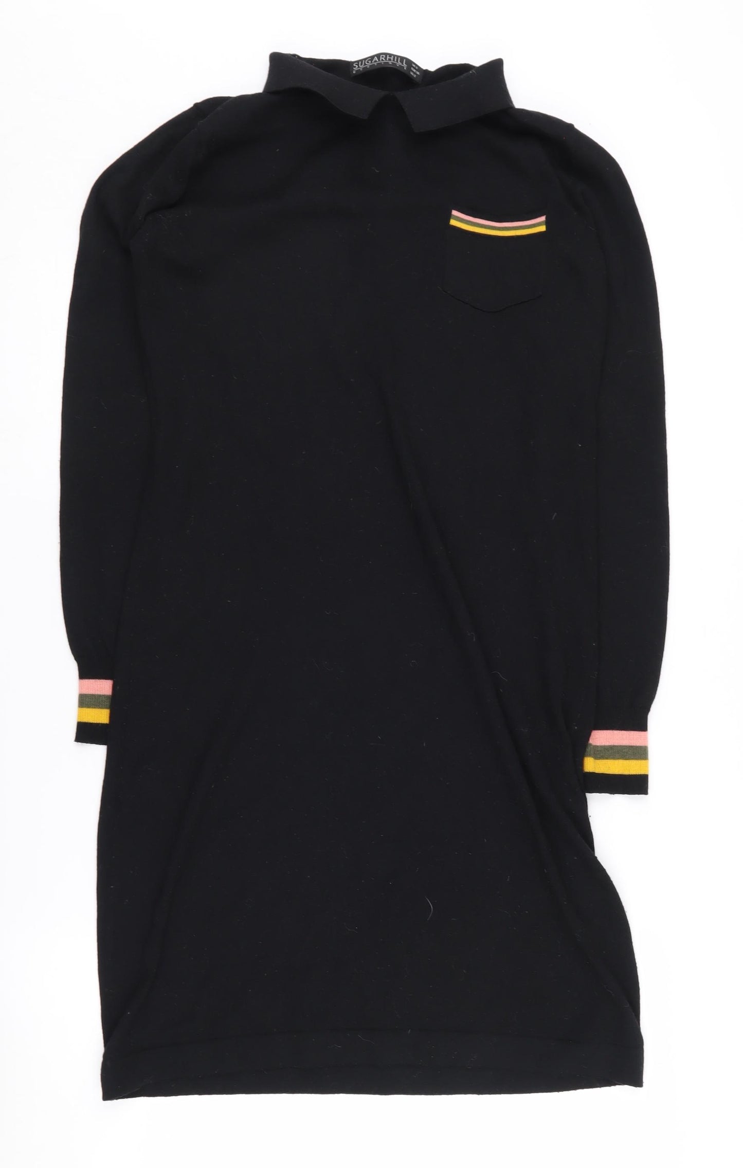 Sugarhill Boutique Black Knit Collared Dress, Size 8 Women