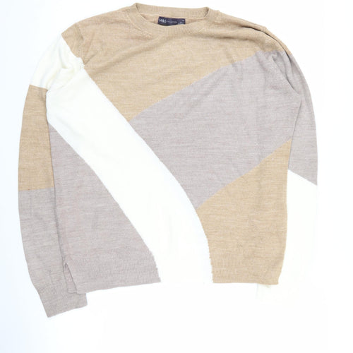M&S Women's Beige Geometric Pullover Jumper Size 10