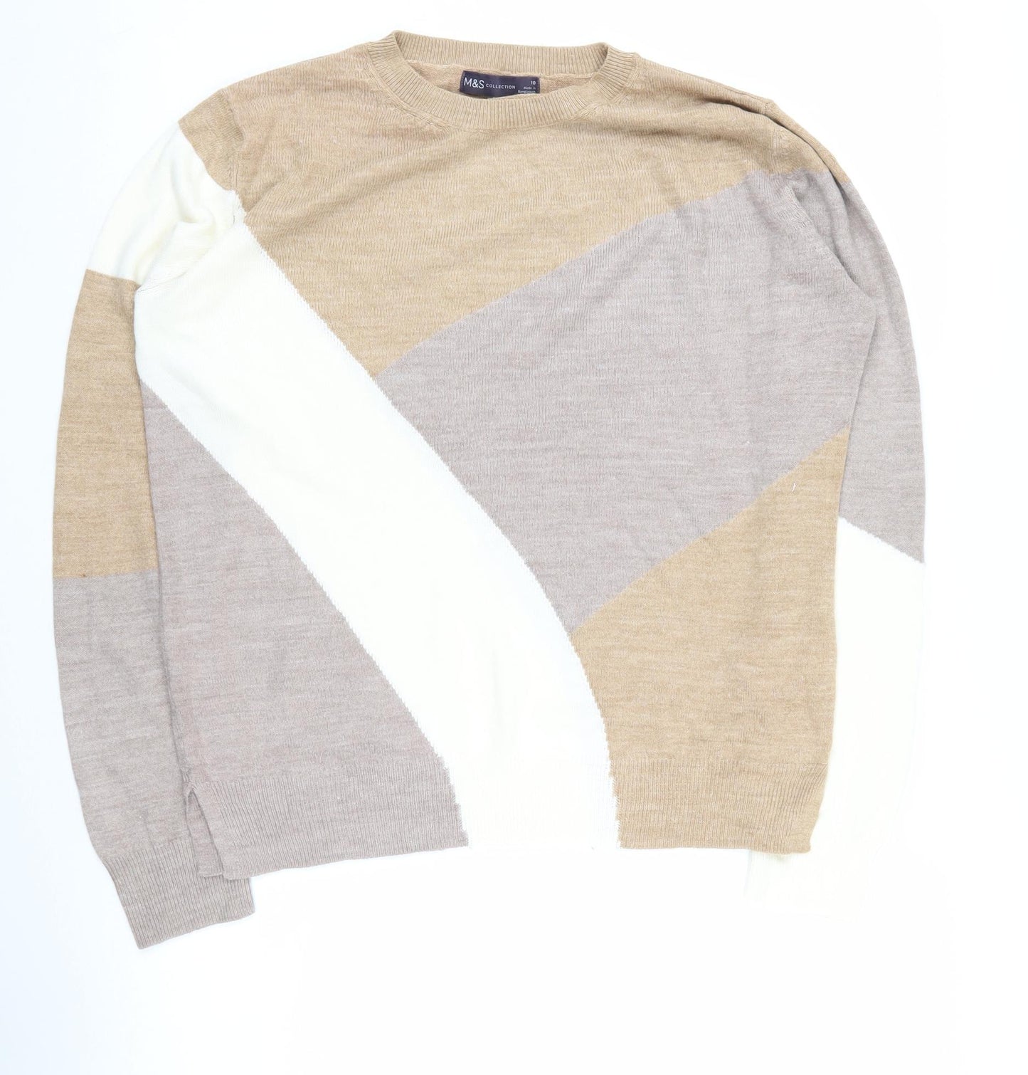 M&S Women's Beige Geometric Pullover Jumper Size 10