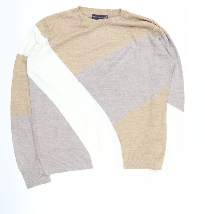 M&S Women's Beige Geometric Pullover Jumper Size 10