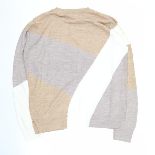 M&S Women's Beige Geometric Pullover Jumper Size 10
