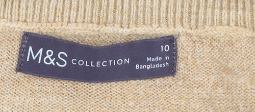 M&S Women's Beige Geometric Pullover Jumper Size 10