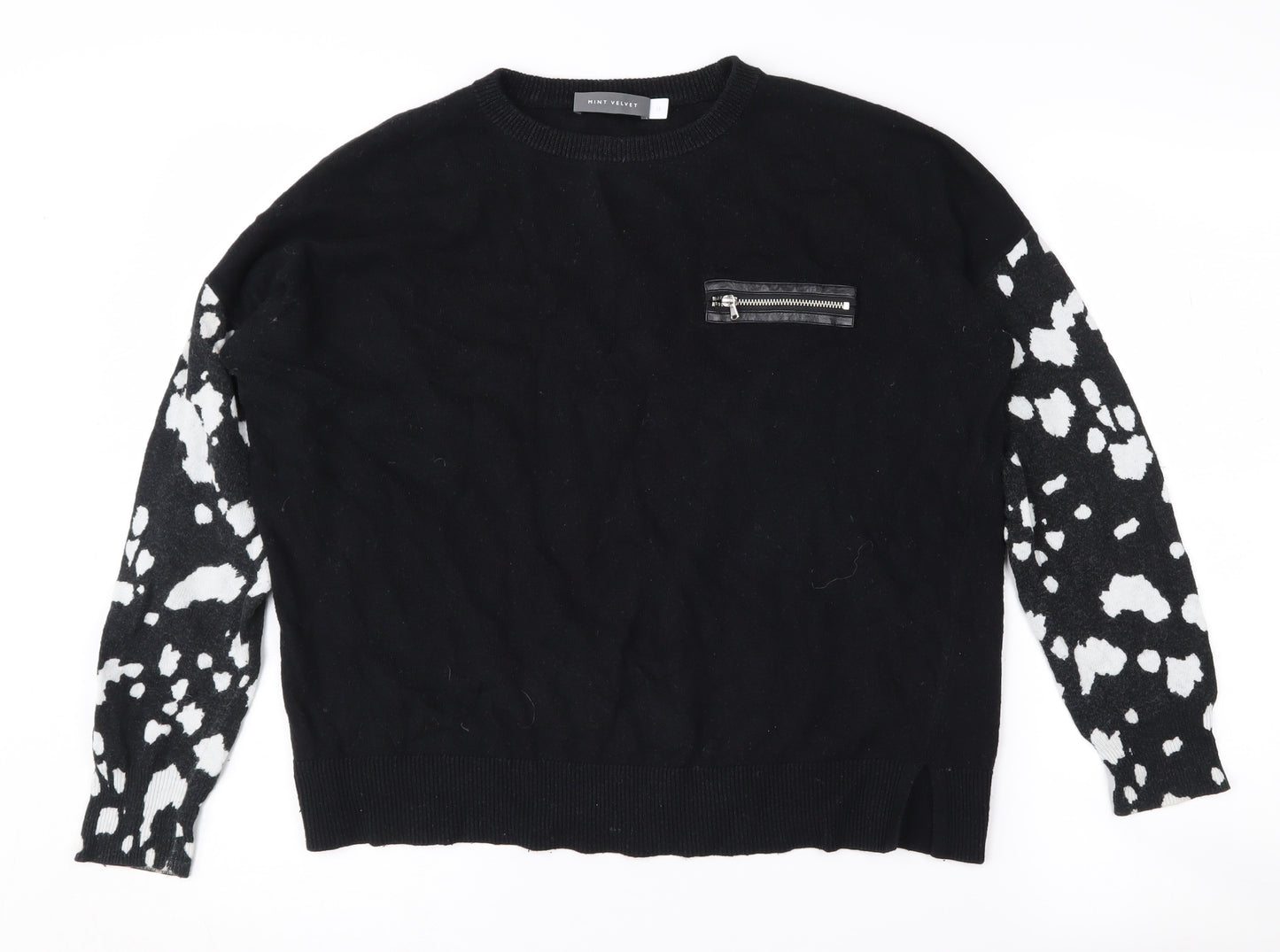 Mint Velvet Women's Animal Print Black Pullover Jumper Size 12