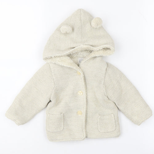 GAP Unisex Baby White Hooded Knit Coat 6-12 Months