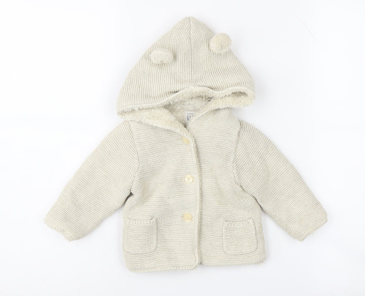 GAP Unisex Baby White Hooded Knit Coat 6-12 Months