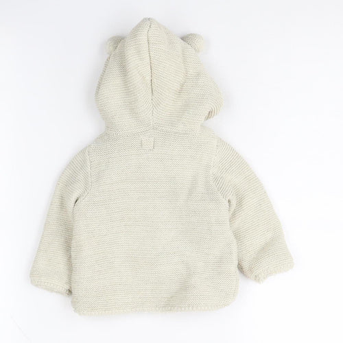 GAP Unisex Baby White Hooded Knit Coat 6-12 Months