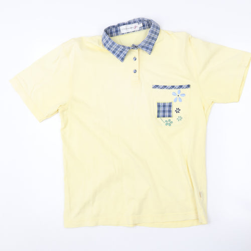 Country Rose Women Yellow Polo Shirt, Size S, Floral Check