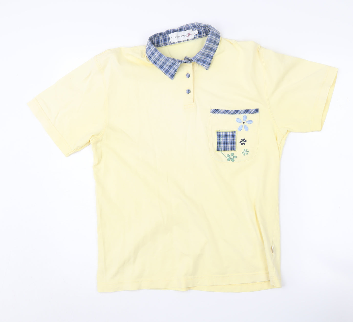 Country Rose Women Yellow Polo Shirt, Size S, Floral Check
