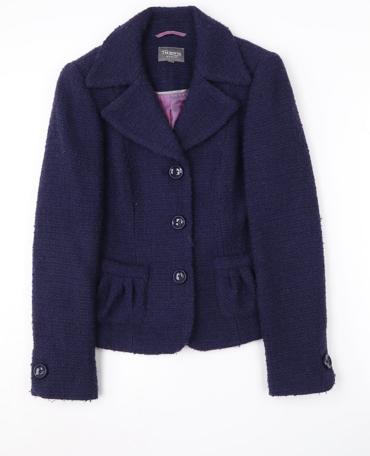TM Lewin Women's Blue Boucle Blazer Size 8