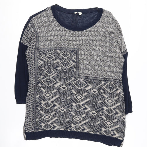 White Stuff Women's Blue Geometric Pullover Jumper Size 10