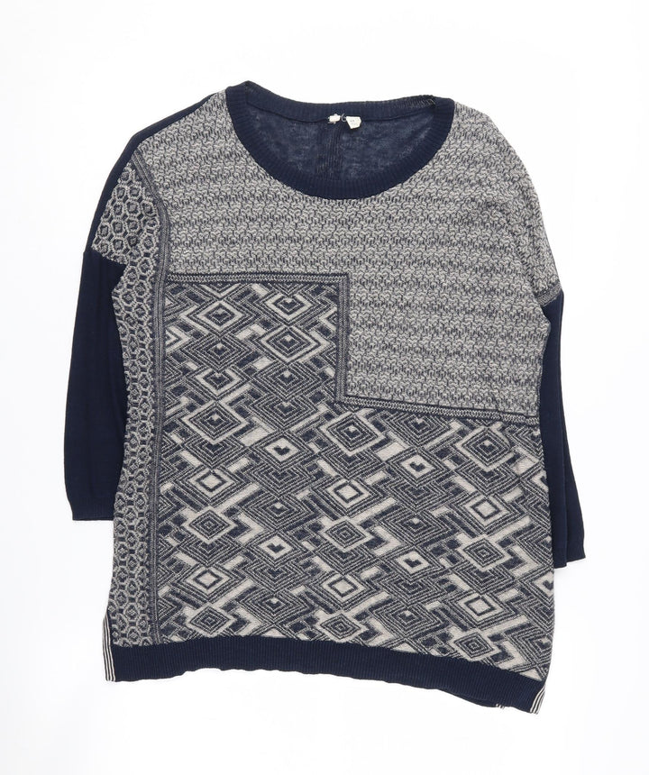 White Stuff Women's Blue Geometric Pullover Jumper Size 10