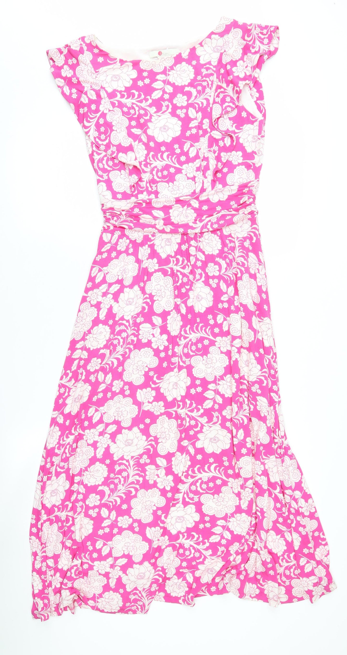 Boden Women Pink Floral A-Line Midi Dress UK 8