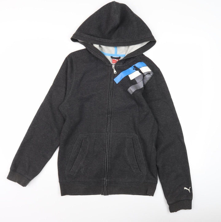 Puma Boys Black Full Zip Hoodie Size 14 Graphic Print