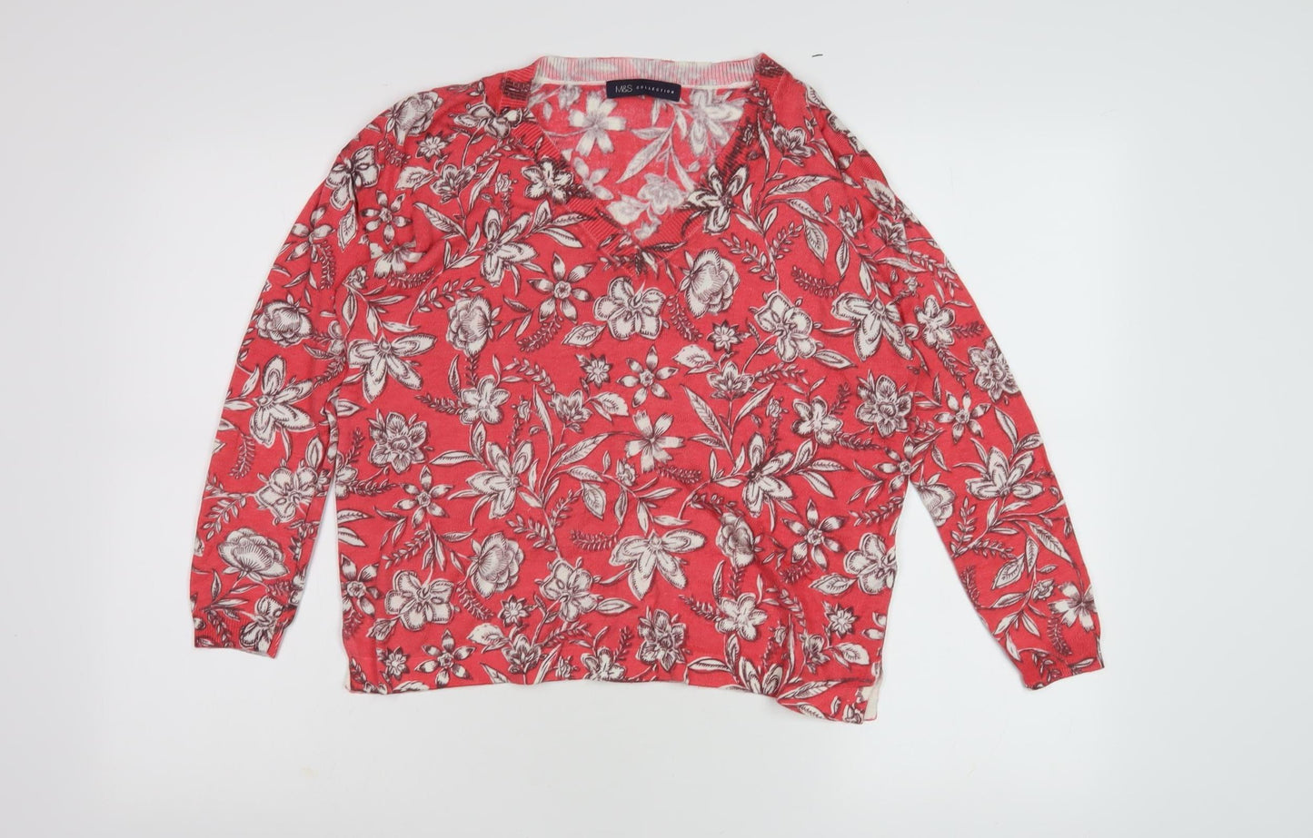 Marks and Spencer Women's Red Floral Knit Pullover M