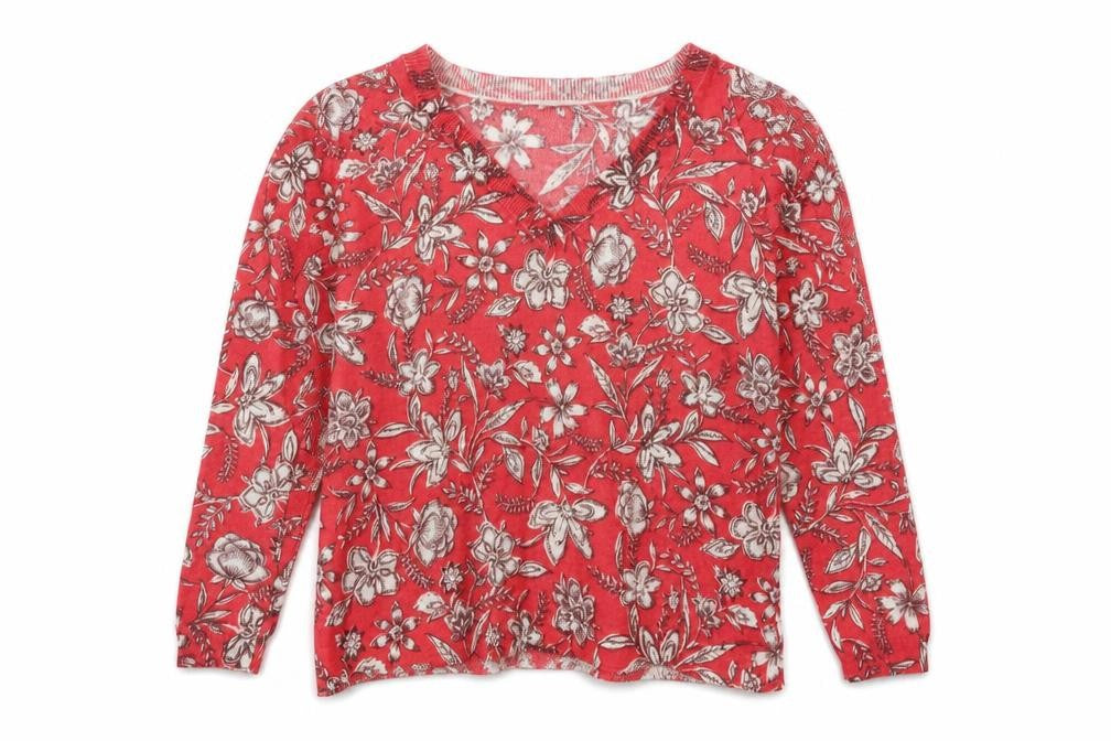 Front view of Marks & Spencer Women's Red Floral Knit Pullover M