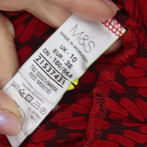 Marks and Spencer Women's Red Geometric Top Size 10