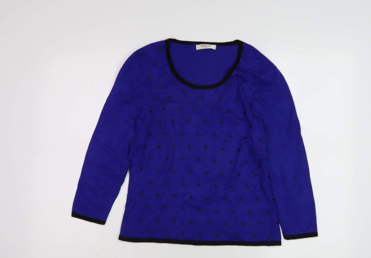 Precis Women's Blue Polka Dot Scoop Neck Pullover S