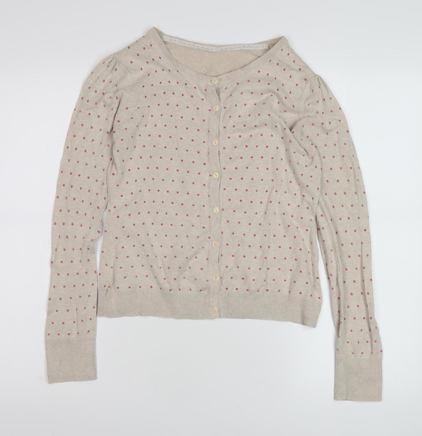 Dunnes Stores Women's Beige Polka Dot Cardigan Size 14