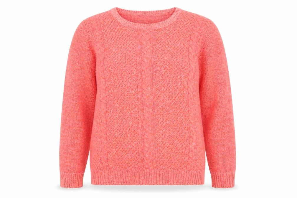 Front view of ISLE women’s pink knitted pullover, size UK 10-12, casual