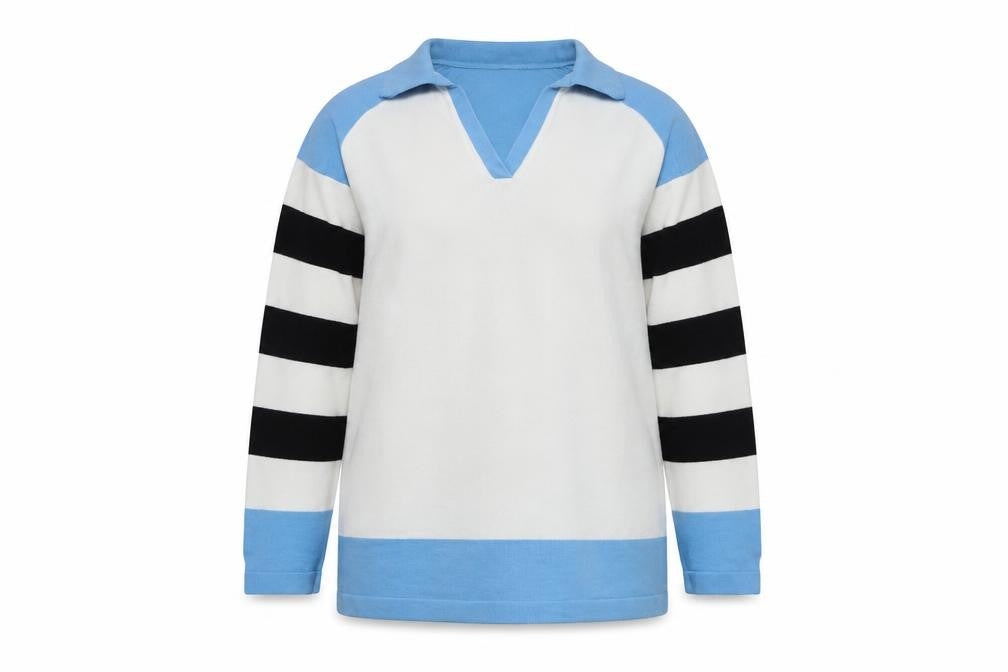 Front view of Olsen Women's Blue Striped Jumper, size 12