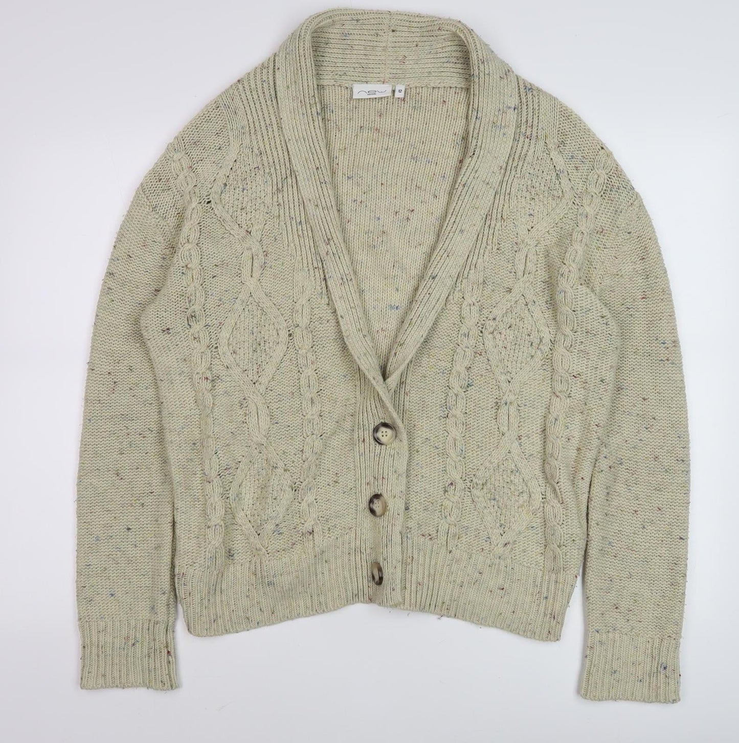New Look Women's Green Cardigan, Size 12, Cable-Knit