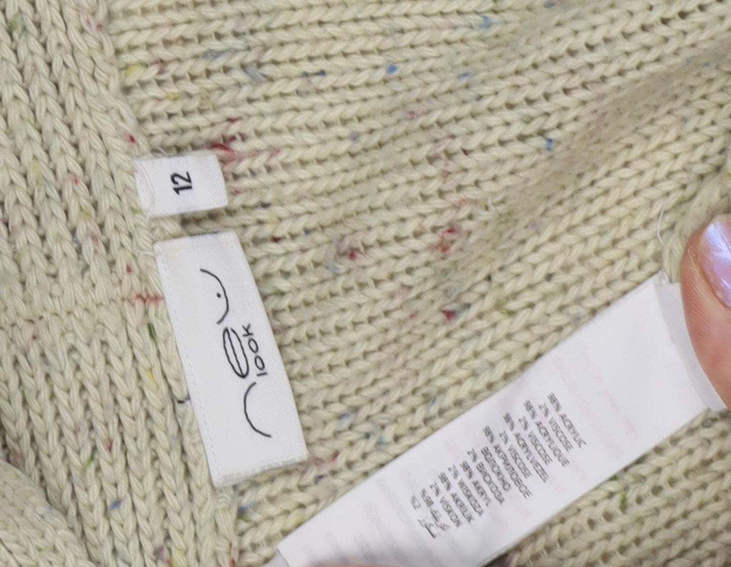 New Look Women's Green Cardigan, Size 12, Cable-Knit