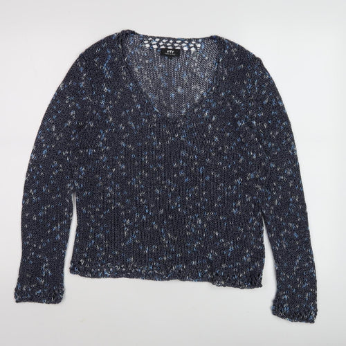 Women's Blue V-Neck Pullover Jumper, Size L