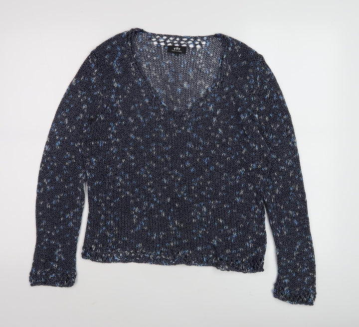 Women's Blue V-Neck Pullover Jumper, Size L