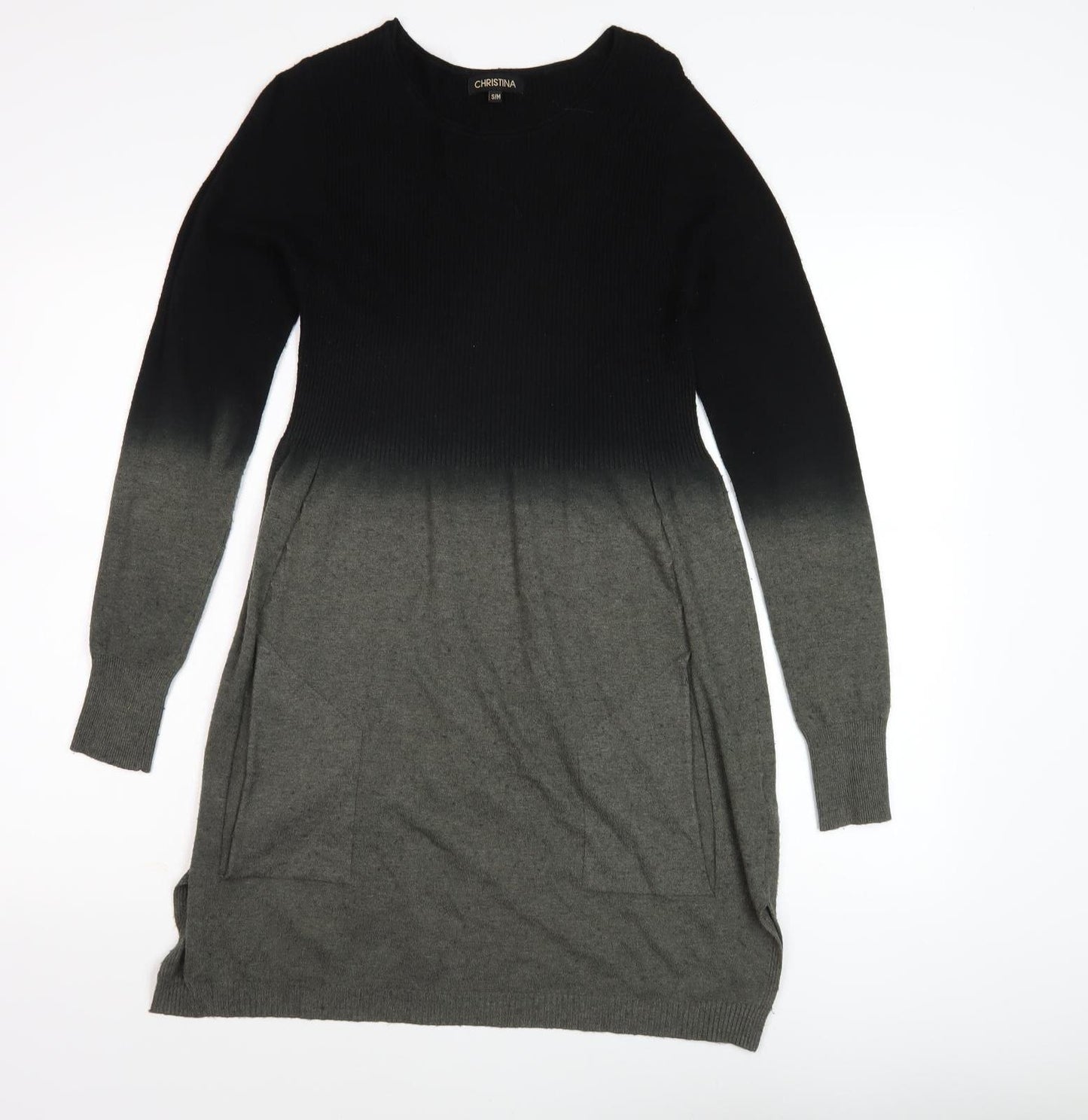 Christina Women's Knit Dress S Long Sleeve Black Grey